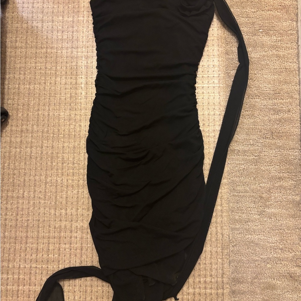 Chic Black Ruched Mini Dress